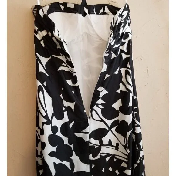 White House Black Market Sz 2 Long 100% Silk Black Halter Strapless Maxi Dress